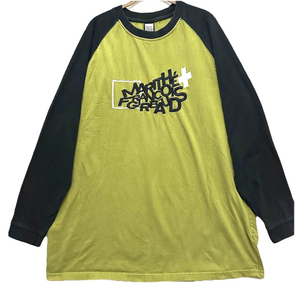 Marithe Francois XXL Y2K Embroidered Logo Raglan Shirt Spell Out Green